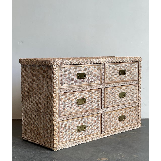 Late 20th Century Vintage Braided Washed Rattan Dresser For Sale - Image 5 of 12