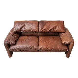 Leather Maralunga Two-Seater Sofa by Vico Magistretti for Cassina, 1980s For Sale
