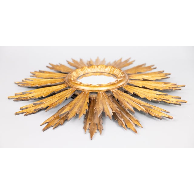 Mid-Century Modern Mid-Century French Giltwood Two Tier Sunburst Mirror For Sale - Image 3 of 6