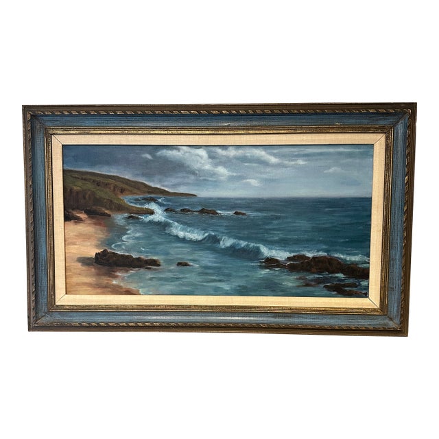 Vintage Large Mid-Century Original Oil Painting California Plein Air Seascape For Sale