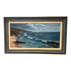 Vintage Large Mid-Century Original Oil Painting California Plein Air Seascape