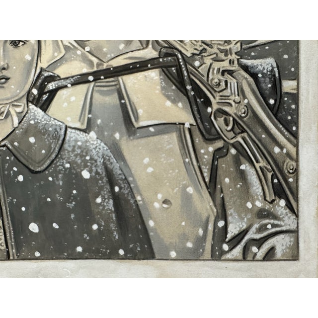 American 1940s Original Graphite Illustration of Couple in Snowstorm, 9 X 8 In. For Sale - Image 3 of 5