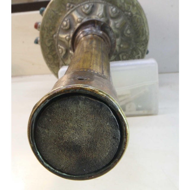 Wood 18" Tibetan Prayer Wheel W/Inner Scroll Inlaid Silver 19th Century Monastery Ritual For Sale - Image 7 of 18