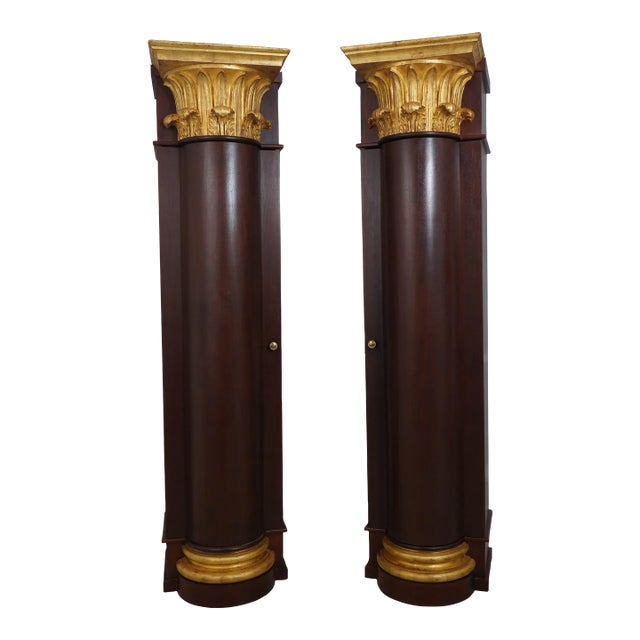 Pair Custom Crafted Large Column 1 Door Cabinets For Sale