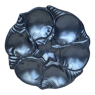 Mid-Century Majolica Black Oyster Plate Vallauris For Sale