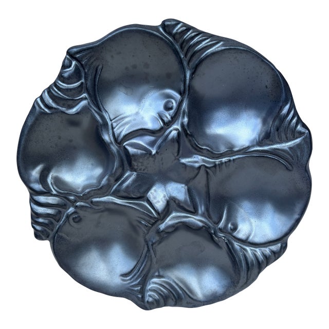 Mid-Century Majolica Black Oyster Plate Vallauris For Sale