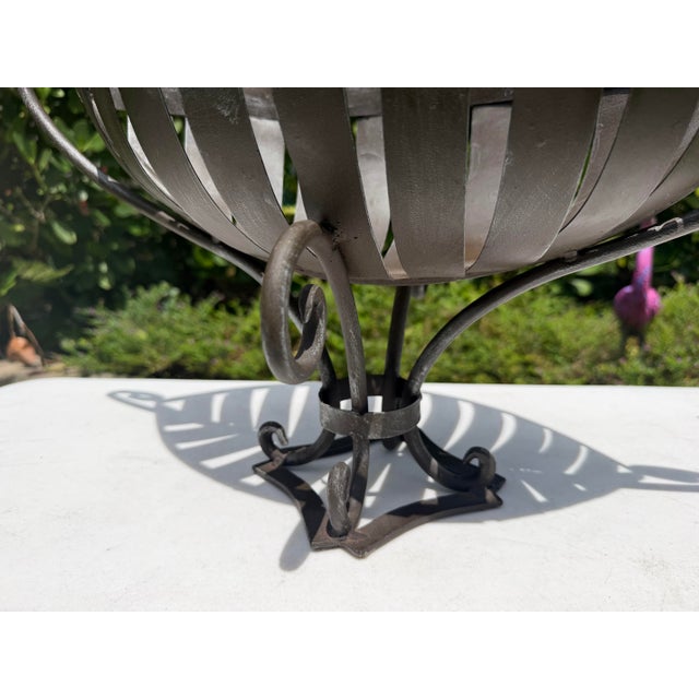 Vintage Wrought Iron Leaf Form Pedestal Centerpiece Bowl For Sale - Image 9 of 12