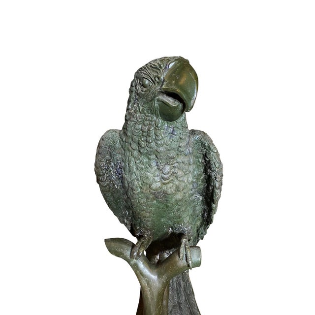 Pair of Monumental Mid-Century Patinated Bronze Parrot Sculptures on Tree Stands For Sale - Image 4 of 4
