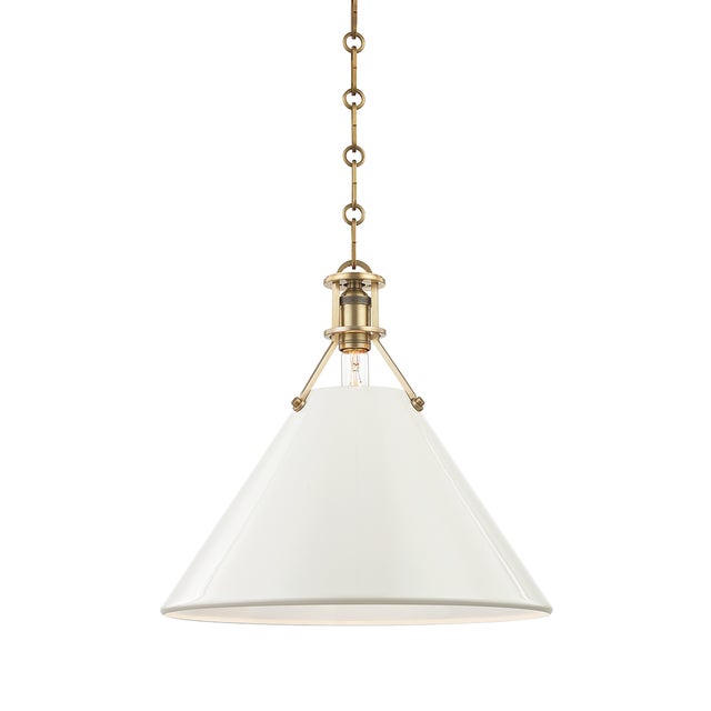 Transitional Hudson Valley Lighting Mark D. Sikes Painted No.2 1-Light Large Pendant, Aged Brass/Off White For Sale - Image 3 of 3
