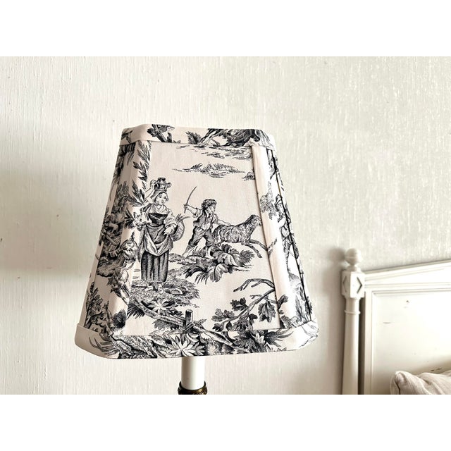 Vintage Black Marble Lamp With Toile Fabric Shade For Sale In Greenville, SC - Image 6 of 12