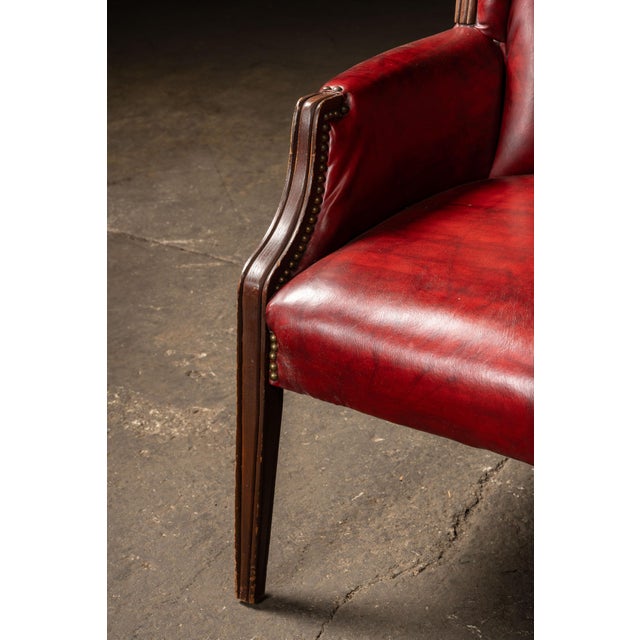 Red Vintage Leather Channel-Back Armchair With Nailhead Trim in Red For Sale - Image 8 of 9