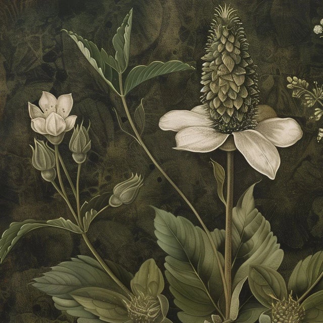 18" X 18" Original Fine Art Botanical Print - Dark Green Grisaille For Sale - Image 4 of 5
