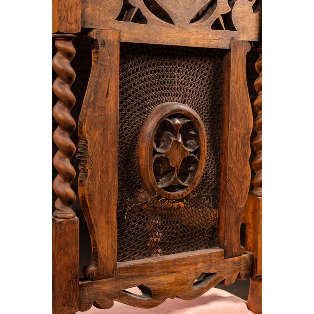 19th Century Ornate Carved Throne With Intricate Cane Backrest For Sale - Image 17 of 17