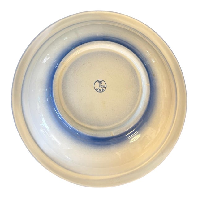 Ivory Early 20th Century Blue & Ivory Ceramic Wash Basin and Pitcher Set For Sale - Image 8 of 12
