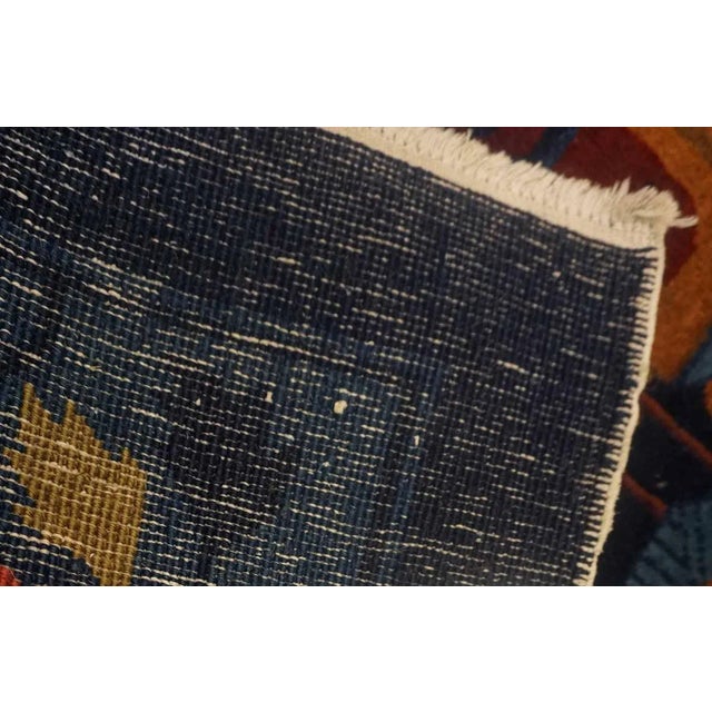 1920s Navy Blue Vase Floral Antique Chinese Art Deco Carpet 9' X 11'6" Handknotted Wool Rug For Sale - Image 9 of 11