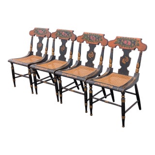 19th C. Baltimore Ebonised & Painted Bergere Side Chair, 1880s For Sale