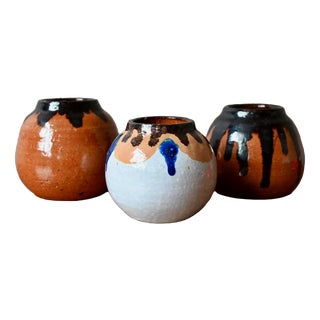 Ethnic Glazed Terracotta Ball Vases, 1970s, Set of 3 For Sale
