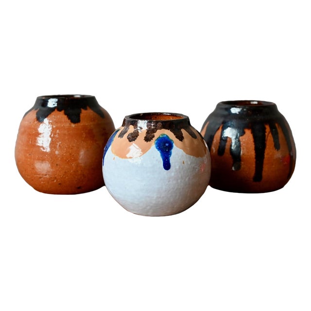 Ethnic Glazed Terracotta Ball Vases, 1970s, Set of 3 For Sale