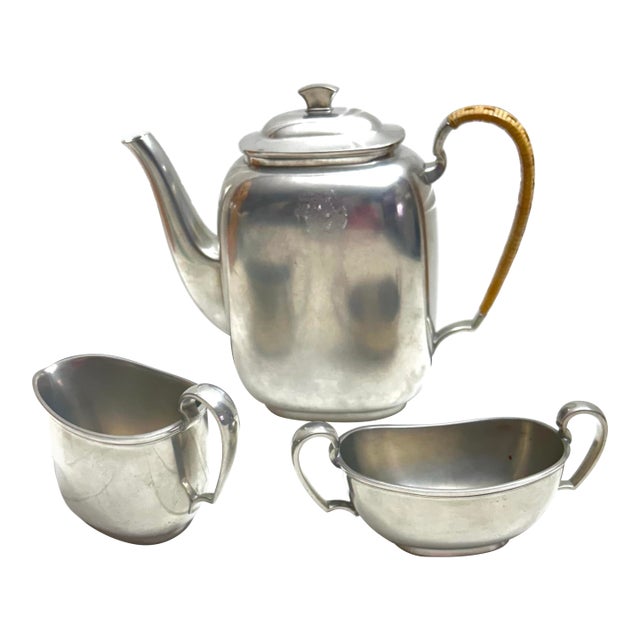 1930s 3 Pieces of Just Andersen Danish Pewter Tea Set - Set of 3 For Sale