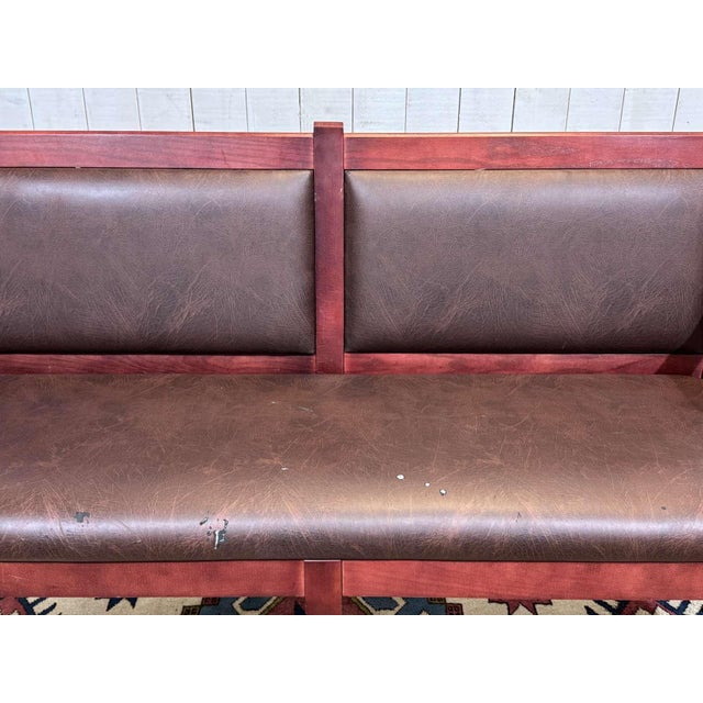 Wood English Bench in Beech and Imitation Leather, 1990s For Sale - Image 7 of 12