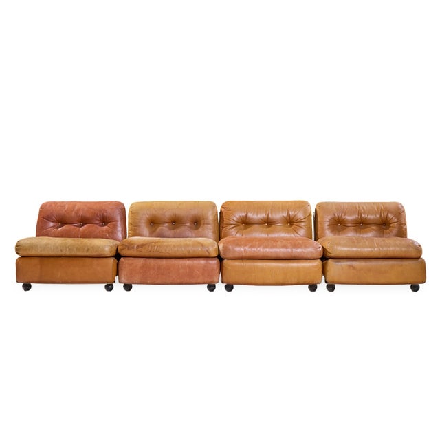 Mario Bellini for B&B Italia Amanta Mid Century Leather and Fiberglass Sectional Sofa This sofa measures: 124 wide (31...