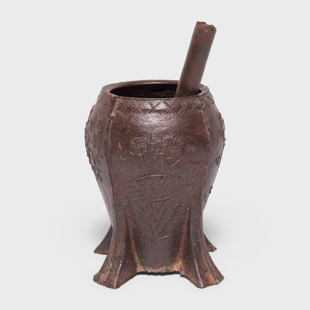 Chinese Floral Cast Iron Mortar, C. 1950 For Sale In Chicago - Image 6 of 8