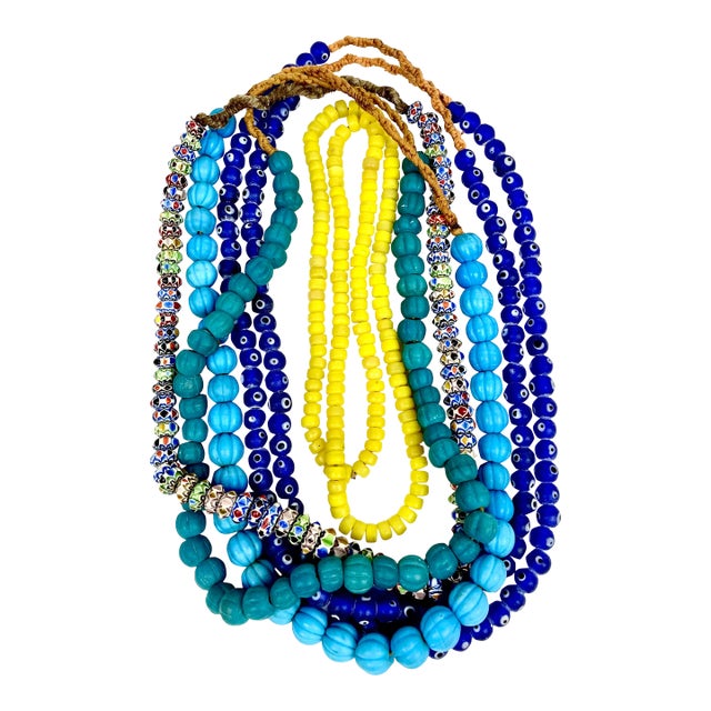 Antique European Glass and Chevron Trade Bead Necklaces For Sale