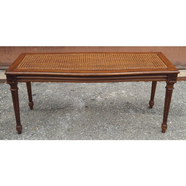 A Mid 20th Century French Provincial Mahogany with Cane and Glass Top Cocktail Table. Great for smaller rooms. Measures...