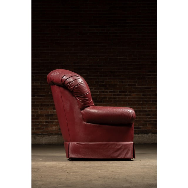 Animal Skin Vintage Tufted Leather Churchill Chair With Ottoman in Burgundy For Sale - Image 7 of 11