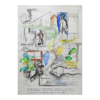 Mid 20th Century Surreal Montage Architecture Painting For Sale