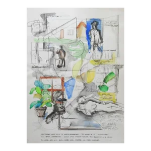 Mid 20th Century Surreal Montage Architecture Painting