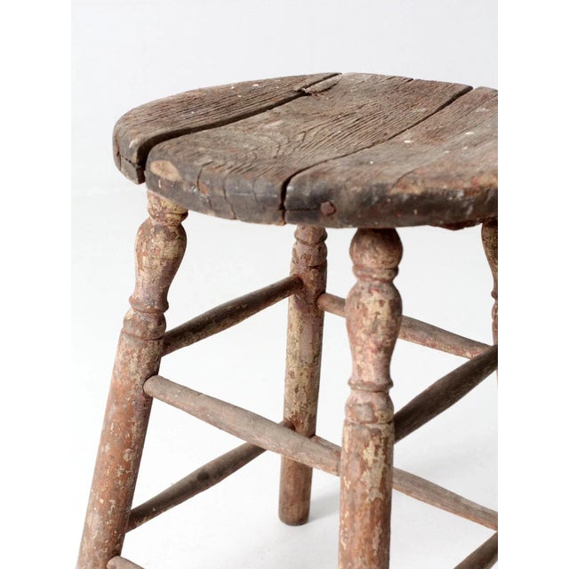 Antique Rustic Wooden Stool For Sale - Image 9 of 12
