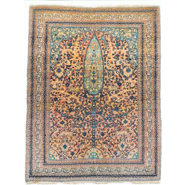 19th Century Pictorial Paradise Animal Hadji Jali Li Tabriz Rug - 4'6" x 6' For Sale - Image 13 of 14