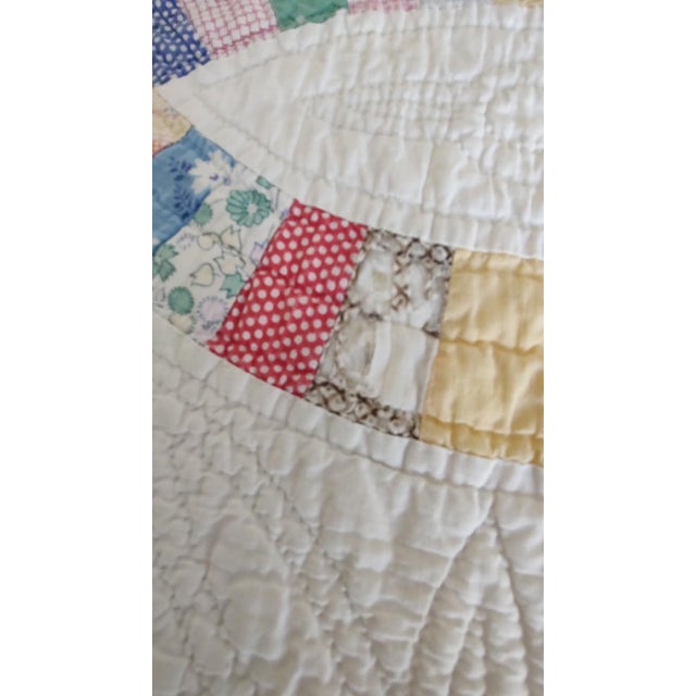 Antique Double Wedding Ring Quilt For Sale - Image 9 of 11