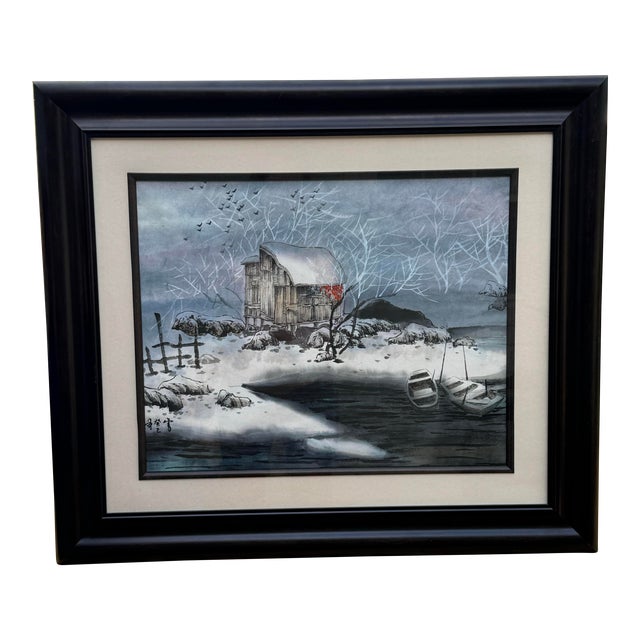 Vintage Asian Water Water Color & Ink Painting- Original. For Sale