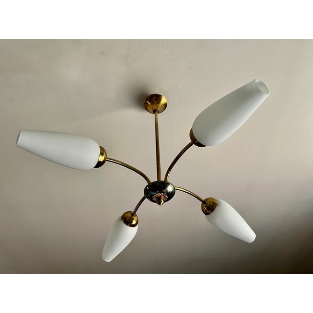 1950s Chandelier with Four Tulips by Arlus, 1950 For Sale - Image 5 of 9