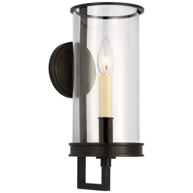 Chapman & Myers for Visual Comfort Signature Glendon Small Hurricane Sconce in Bronze with Clear Glass For Sale