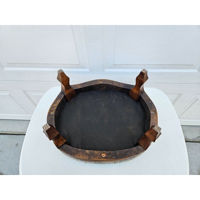 Blue and Brown Tweed Upholstered Oval Footstool For Sale - Image 12 of 12