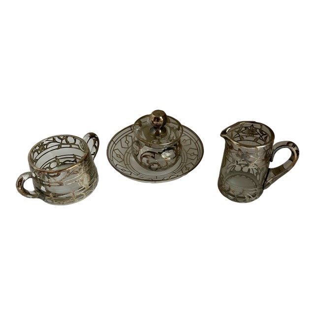 Vintage Sterling and Glass Condiment Set-4 Pieces For Sale