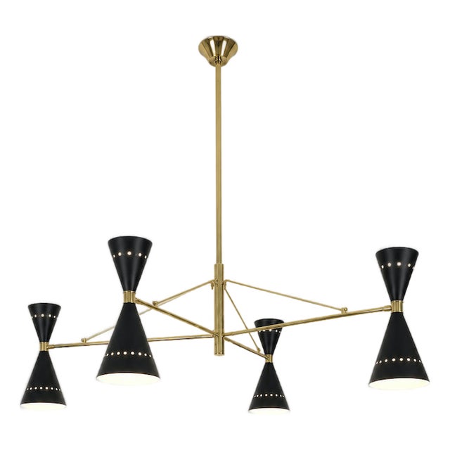 Vintage Black Double Cone Chandelier, 1970s For Sale