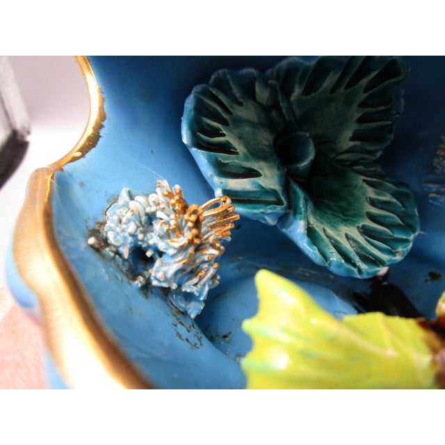 Vintage Vallauris Lion S/Mer Blue Ceramic Clam Shell Lamp Mid Century Tikki Kitch Cord Cut Signed For Sale - Image 14 of 18