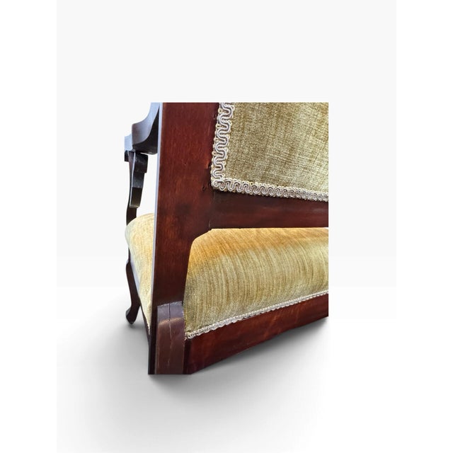 Early 20th Century Late Victorian Carved Mahogany Armchair in Gold Velvet, Circa 1890–1910 For Sale - Image 5 of 12