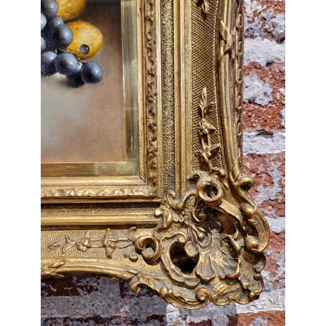 Franz Leitgeb -Still Life W/ Grapes,Peaches & Ruby Glass Jar- Oil Painting For Sale - Image 9 of 11