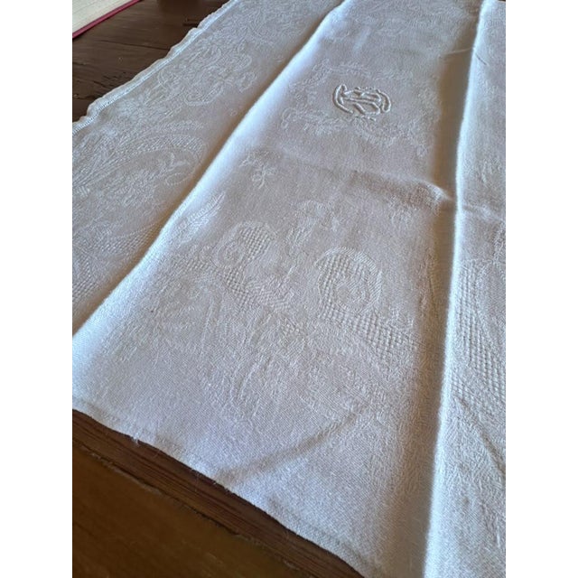 Antique French Damask Linen Dinner Napkins Jb Monogram Hand Embroidered Hemstitch - Set of 7 For Sale - Image 13 of 17