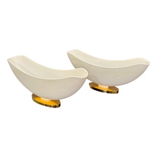 1950s Pair of KPM Porcelain "Flower Boat" Footed Vases For Sale
