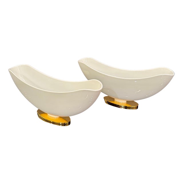 1950s Pair of KPM Porcelain "Flower Boat" Footed Vases For Sale