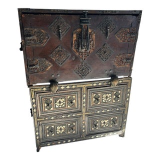 Exceptional 17th Century Spanish Vargueno Desk on Chest - Inlaid Walnut Baroque For Sale