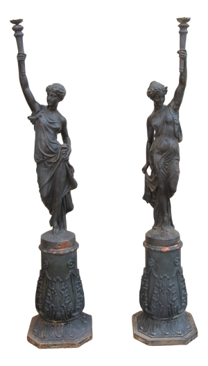 Antique Cast Iron Torchères, 1800s, Set of 2