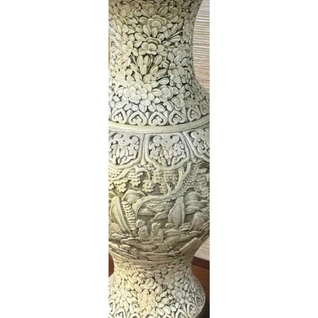 Mid-Century Modern Early Mid Century Incised, Carved Chalkware Asian Lamp For Sale - Image 3 of 5