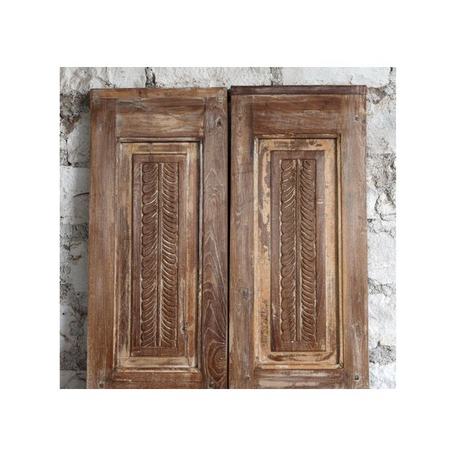 Mid-Century Modern Vintage Carved Double Doors – Reclaimed Wood Sliding Pantry Doors 80x29 For Sale - Image 3 of 4